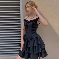 Casual Dresses Summer 2021 Y2k Style Retro Stitching Women&#039;s Sexy Halter Neckline Collar Folds Slim Sleeveless Princess Dress For Women