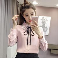 Frauen blusen shirts frauen plus größe bogen langarm koreanische stil freizeit einzelner breaked button elegant vintage casual chiffon womens