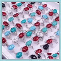 Band ringen verkopen ruby ​​turquoise edelsteen ring mannen vrouwen 925 sier mode-sieraden mix size groothandel drop levering 2021 Waoei