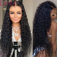 Laço Perucas Links 30 40 Inch13x4 Deep Wave Front Humano Wig Wig Brasileira para Mulher Negra 250 Densidade Curly frontal