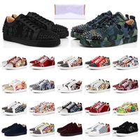 red bottoms sneakers men women Luxurys designers casual shoes low top White leather Black navy blue suede Camo green studded spikes mens fashion trainers size 36-47