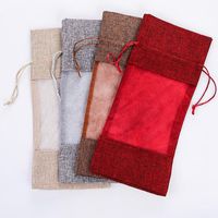 Gift Wrap Gift wrapping Red wine bag drawstring, open window pocket transparent mesh imitation sack 14*30CM