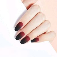 Matte Red Ombre Nails Press on Long Coffin Full Cover Fake F...