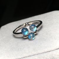 100% Real Blue Natural Moonstone 925 Sterling Silver Open Band Ring Women Precious Stone Rainbow Bright Triangle S925 Lady Rings