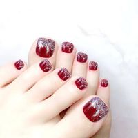Falsche Nägel 24X Gefälschte Toe Silber Rot Qualitätrhinestone Kurz Fuß Artificial mit Kleber Summer Beauty Toenails