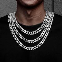 Zincirler Hip Hop Buzlu Out Asfalt Rhinestones 13mm Zincir Adam Gümüş Renk Miami Küba Bling Erkekler Rapçi Kolyeler için