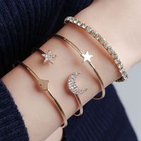 Pulseira de quatro peças Estrelas de moda e lua diamantes lustrosos coração e estrela pulseira GC176