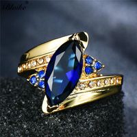 Wedding Rings Blaike Retro Dark Blue Cubic Zirconia Finger Ring Engagement For Women Yellow Gold Filled Birthstone Fashion Jewelry Gifts