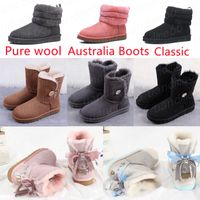 2022 Yeni Avustralya Saf Yün Kadınlar Kız Kış Kar Botları Düğmeler Moda Bayan Çocuklar Matkap Toka Avustralya Klasik Kısa Yay Ayak Bileği Diz Mini Bailey Boot 35-43