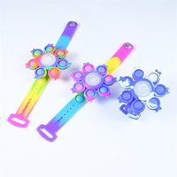Rainbow Fingertip Gyro Fidget Toys Favor Led Luminous Wristband Silicone Rebound Squeeze Push Bubble Bracelet Watch Anti-stress Toy Kids a44