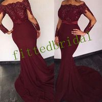 Bateau Lace Long Sleeve Mermaid Evening Dress With Slim Sash Sexy Open Back Sweep Train Prom Party Gown