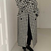 Kvinnor Höst Vinter Plaid Casual Houndstooth Jacket Woolen Blandningar Långärmad Loose Coat OuterWear Fashion Oversized Cloak 211117