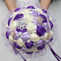 Large Purple Bridal Wedding Bouquet Pearl Bridesmaid Artific...