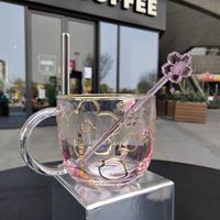 Den senaste 14oz Starbucks glas kaffe rånar, guldfälg präglad körsbärsblomma stil vatten kopp, separat lådacka, stödja anpassad logotyp