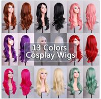70 cm de onda solta perucas sintéticas para mulheres cosplay peruca louro azul vermelho rosa cinza cabelo roxo para festa humana para Opções de presente de Natal de Halloween: # 1-13
