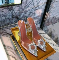 AMINA MUADDI Dress Shoes -Quality Amina Begum Crystal-embellished Satin Slingback Pumps Muaddi Crystal Elasticated Strap High 8cm xfL