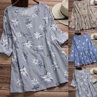 Frauen Blusen Shirts Plus Size Mode Floral Print Bluse Hemd Lose Oansatz Tops Sommer Casual Damen Weibliche Frauen Langarm Blusas