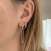 Punk Two Hole Piercing Hoop Earrings for Women Brilliant Crystal Sliver Gold Rosegold Color Chain Earring Party Jewelry