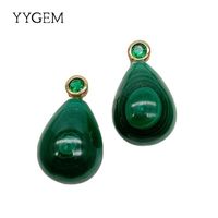Yygem Natural Green Malachite Teardrop Cubic Cyrkonia Pave Stadniny Kolczyki Klasyczny styl dla kobiet 210624
