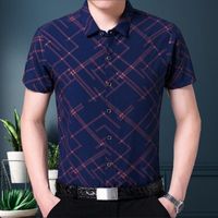 T-shirts 75% s !!! Sommarskjorta Diagonal Stripes Knappar Polyester Turndown Collar T-shirt för fest