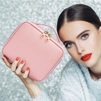 Modehandtag Solid Färg Makeup Box Bag Travel Cosmetic Organizer Train Case med justerbara delare Väskor Fodral
