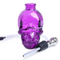 3.4''H vidrio púrpura Bong Agua Fumar Hookah Skull Forma Hookah Bubbler Tubes