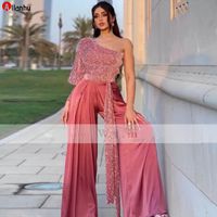 Arabisch Dubai Vestido de Novia One Langarm Jumpsuit Prom Kleider Pailletten Top Outfit Besondere Anlässe Gowns FDFG