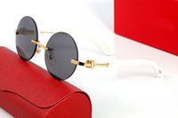 Yuvarlak Sunglass Tasarımcı Güneş Gözlüğü Erkek Kadın Buffalo Boynuz Gözlük Moda Fransa Erkekler Çerçevesiz Gözlük Kadın Altın Gözlük Ahşap Marka Gözlük Çerçeveleri 54mm