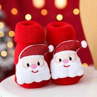 Baby Рождественские носки Зимняя Толстая Терри для Новорожденного Мультфильма Санта-Лос Анти скользной Пол Сохраняйте теплые дети мальчики девушки носок