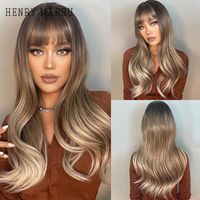 Synthetische Perücken Henry Margu Long gerade mit Bang Ombre Ash Brown Blondes natürliches Haar für Frauen Cosplay Hitzebeständige Perücke