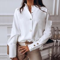 Kadın Bluzlar Gömlek Düğme Uzun Kollu Bluz Kadın Sonbahar Kış Tek Göğüslü Standı Yaka Ofis İş Baskı Vintage
