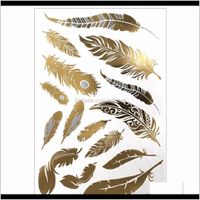 Tattoos Body Art Health & Beauty1Pcs Flash Metallic Waterproof Gold Sier Women Fashion Henna Peacock Feather Design Temporary Tattoo Stick P
