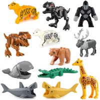 Minifigs Tier Bausteine ​​Backsteinkrokodil Gepard Leoparden Kuh Shark OrangUtang Giraffe Bär Panda Horse Mini Figure Spielzeug für