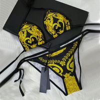 Altın Renk Tasarımcı Bikini Set Klasik Desen İki Parça Bikinis 2021 Bandage Seksi Push Up Myweuit XL Mayo Kadınları Biquinis Kadın Maillot de Bain Femme