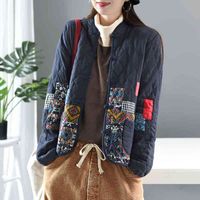 Vintage Women Long Sve blusa, linho de algodão grosso ET com varejo, estilo artístico, outono e inverno, S407