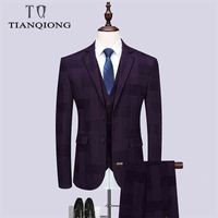 Tian Qiong фиолетовый бизнес мужские костюмы пользовательских свадебных костюмов мужской костюм Slim Fit Notcheed Grooms Set (куртка + брюки + жилет) x0909