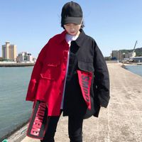 Kadın Ceketler BF Harajuku Bombacı Ceket Kaban Kadın Gevşek Şık Cep Tasarım Serin Kırmızı Streetwear KPOP Sarı Rahat Temel