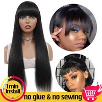 Straight Human Hair Wigs With Bangs 150% 180% Density Peruvian Straight Wig Remy Hair Bulk Sale Natural Black For Black Women 220118