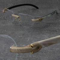 2022 Yeni Siyah Mix Beyaz Bufalo Horn Çerçeveleri Ahşap Gözlük Çerçevesiz Elmas Set Gözlük Erkekler Kadınlar I ile C Dekorasyon Kayalar Tel 18 K Altın Çerçeve Gözlük Unisex Gözlükler