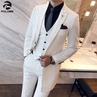 Men&#039;s Suits & Blazers FOLOBE 2021 Korean Fashion 3 Piece Long Men Tuxedo Wedding Prom Party Dresses Slim Fit Solid Suit Stage Wear