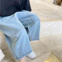 Çocuk kot pantolon kızlar denim geniş bacak pantolon bebek gevşek stil pantolon toddler pantolon ince yumuşak ayak bileği uzunluğu #6206 210510234p