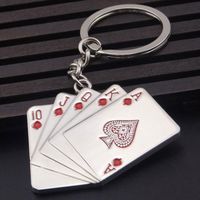 Schlüsselanhänger Schlüsselanhänger für Männer Auto Tasche Schlüsselring Edelstahl Schmuck Straight Flush Texas Hold'em Poker Spielkarten Geschenk Mode