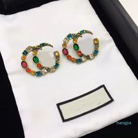Fashion brand designer earrings aretes ladies colored gemsto...