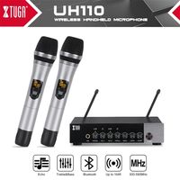 XTUGA UHF Dual Channel Microfone Handheld sem fio, Microfone Bluetooth Karaoke fácil de usar com Treble / Bass / Echo Efeito 210610