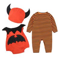 Halloween Baby Boy Ubrania Garnitury Bat Kostiumy Pomarańczowe Noworodka Pajacyki Diabeł Czapki Kamizelka Zestawy Ustawia Dziewczyny Goblin Demon Kombinezony 210413
