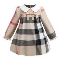 여자 아기 드레스 긴 소매 격자 무늬 옷 캐주얼 착용 공주 어린이 옷 2-7 년