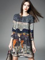 Günlük Elbiseler Yüksek Kalite Tasarımcı Elbise Zarif 2021 Yaz kadın Avrupa Amerikan İpek Baskı O-Boyun Vintage A-Line Sonbahar Lüks