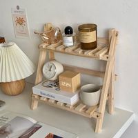 Hooks & Rails Ins Wooden Double Layer Kitchen Shelf Home Sto...