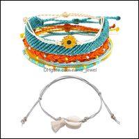 Jewelry Charm Bracelets 5Pcs Sunflower Bracelet Seed Beads Friendship & 1Pcs Boho Tassel Shell Pendant Anklet Gray Rope Drop Delivery 2021 K