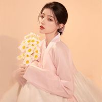 민족 의류 2021 전통적인 핑크 한국 한복 여성 고귀하고 우아한 솔리드 스커트 파티 무대 혈중 댄스 드레스 개선 된 의상